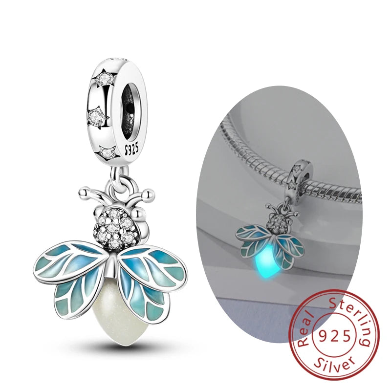 Original Sterling Silver Charm Beads Glowing Luminous Firefly Butterfly Pendant for Bracelet Charm Jewelry