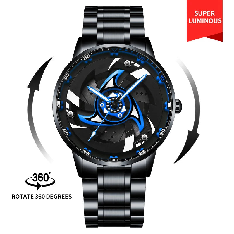 3D Real Watches Super Car Rim Spinning Men's Sports 360 Wheel
