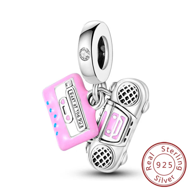 Fit Original 925 Sterling Silver Charms Beads Bow Perfume Bottle Pink Charms for Women Fine DIY Birthday Jewelry Gifts