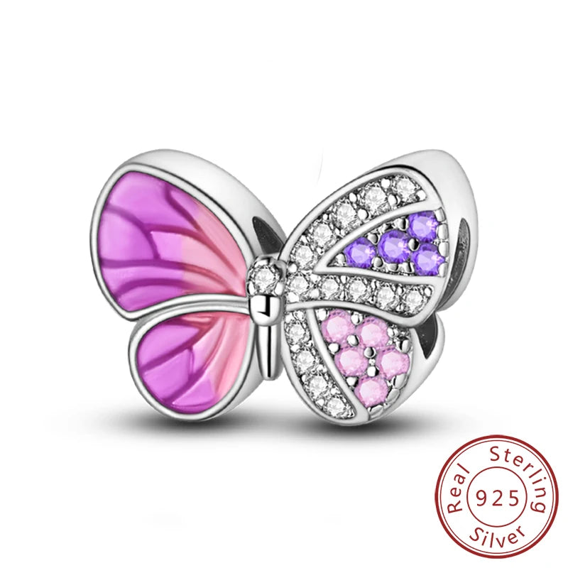 Original Sterling Silver Charm Beads Glowing Luminous Firefly Butterfly Pendant for Bracelet Charm Jewelry