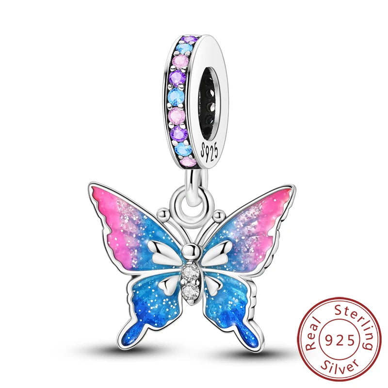 Original Sterling Silver Charm Beads Glowing Luminous Firefly Butterfly Pendant for Bracelet Charm Jewelry