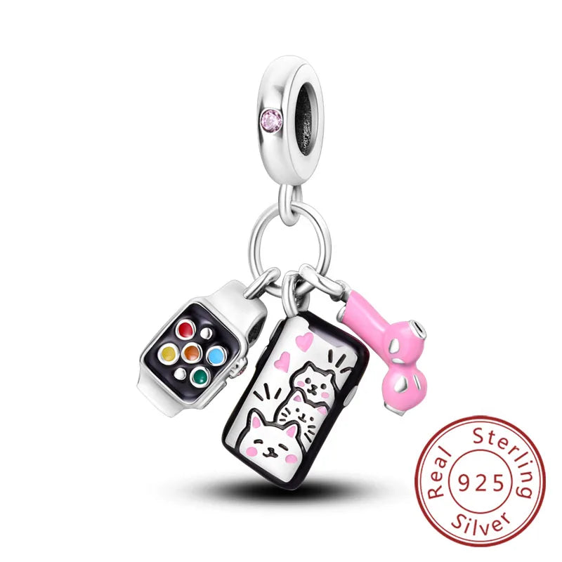 Fit Original 925 Sterling Silver Charms Beads Bow Perfume Bottle Pink Charms for Women Fine DIY Birthday Jewelry Gifts