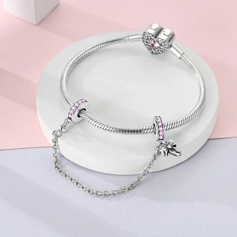 Fit Original 925 Sterling Silver Charms Beads Bow Perfume Bottle Pink Charms for Women Fine DIY Birthday Jewelry Gifts