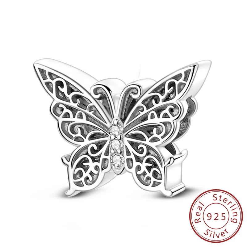 Original Sterling Silver Charm Beads Glowing Luminous Firefly Butterfly Pendant for Bracelet Charm Jewelry