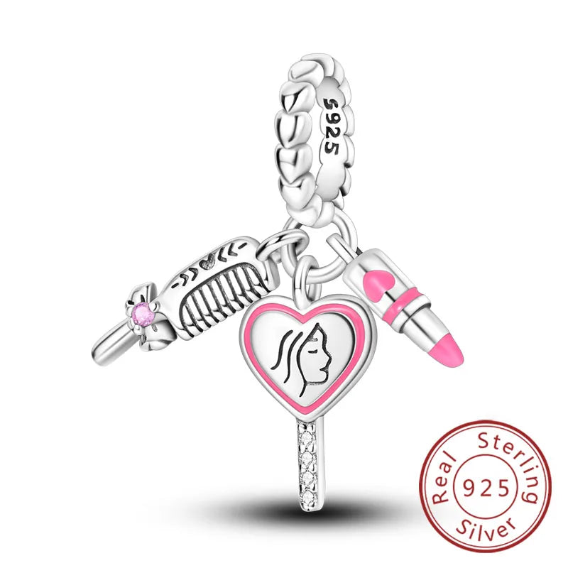 Fit Original 925 Sterling Silver Charms Beads Bow Perfume Bottle Pink Charms for Women Fine DIY Birthday Jewelry Gifts
