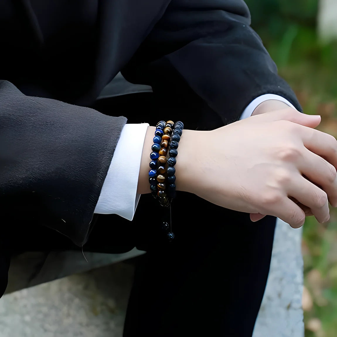 3 Style 8mm Natural Tiger Eyes Lava Rock Protection HANDMADE Bracelet Men's Gift