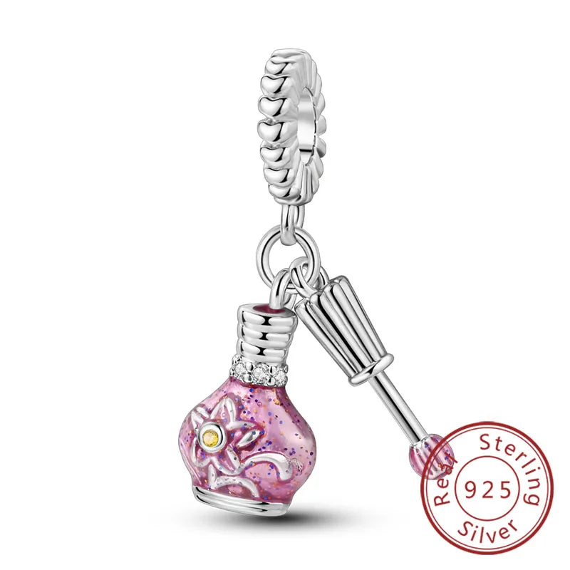 Fit Original 925 Sterling Silver Charms Beads Bow Perfume Bottle Pink Charms for Women Fine DIY Birthday Jewelry Gifts