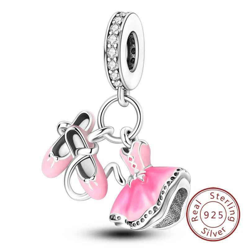 Fit Original 925 Sterling Silver Charms Beads Bow Perfume Bottle Pink Charms for Women Fine DIY Birthday Jewelry Gifts