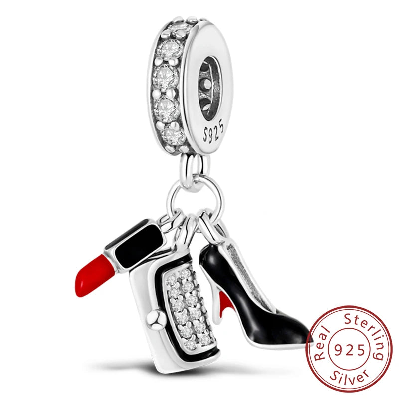 Fit Original 925 Sterling Silver Charms Beads Bow Perfume Bottle Pink Charms for Women Fine DIY Birthday Jewelry Gifts