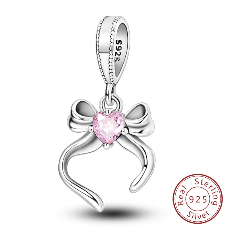 Fit Original 925 Sterling Silver Charms Beads Bow Perfume Bottle Pink Charms for Women Fine DIY Birthday Jewelry Gifts