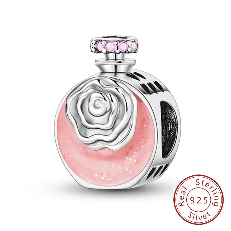 Fit Original 925 Sterling Silver Charms Beads Bow Perfume Bottle Pink Charms for Women Fine DIY Birthday Jewelry Gifts